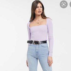 ASOS DESIGN Tall crinkle top with ultra square neck in lilac